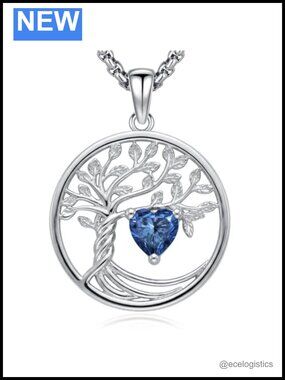 Tree of Life Birthstone Pendant Necklace Copper Silver Plated Adjustable 20+2in